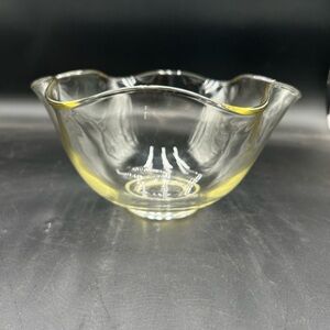 Indiana Glass Clear and Yellow Bowl scalloped edge, chip bowl